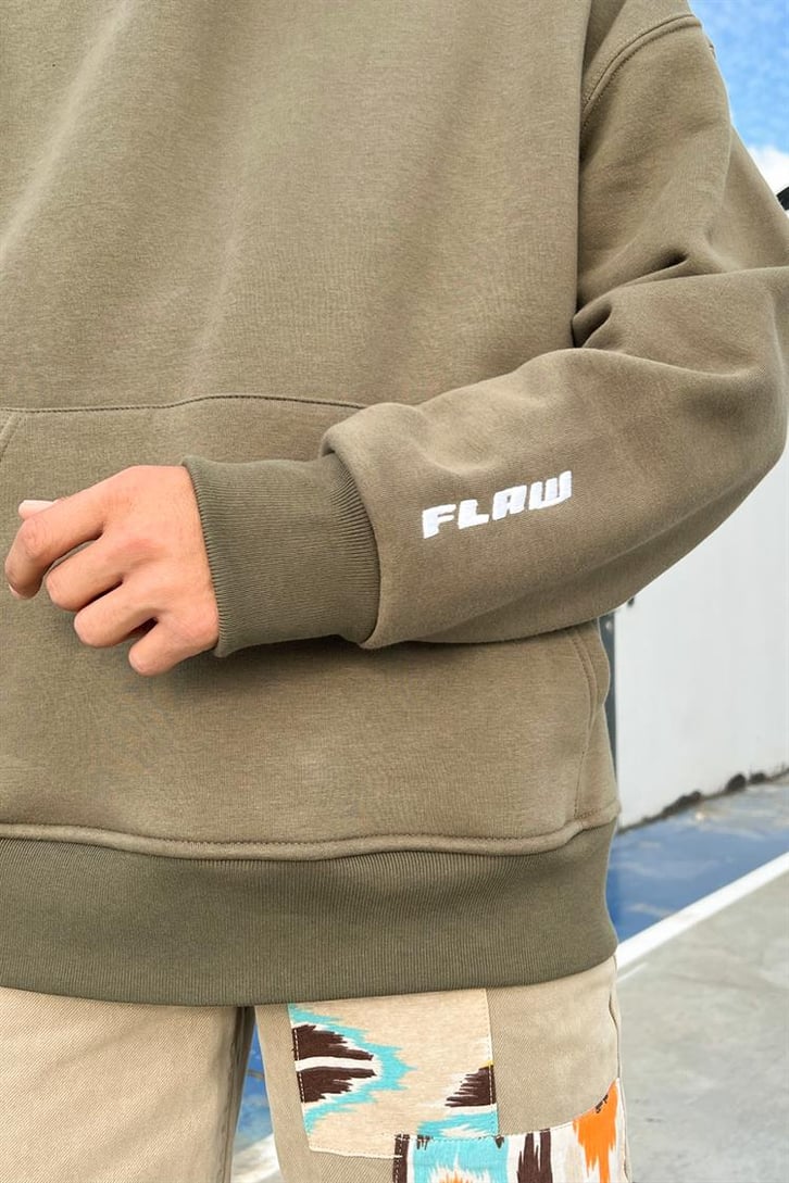Flaw Atelier Flaw Kol Nakışlı Haki Oversize Hoodie