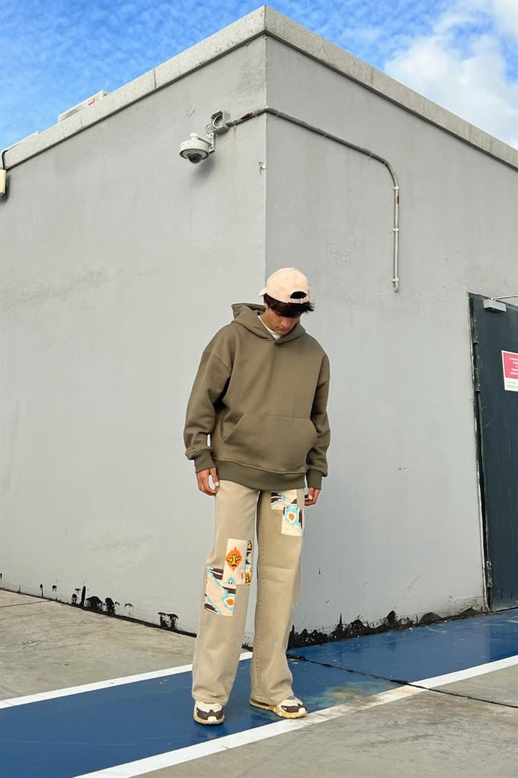 Flaw Atelier Flaw Kol Nakışlı Haki Oversize Hoodie