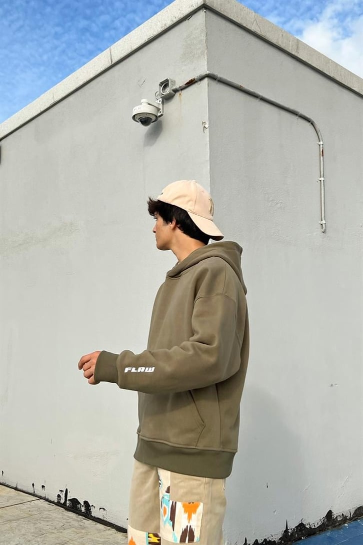 Flaw Atelier Flaw Kol Nakışlı Haki Oversize Hoodie