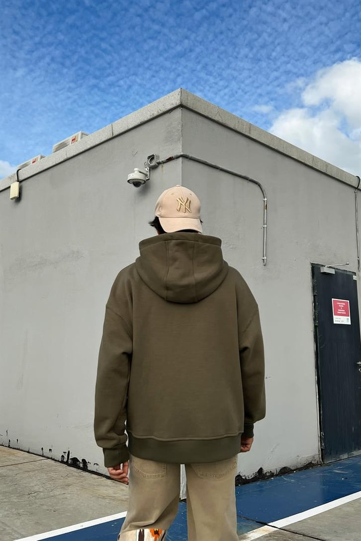 Flaw Atelier Flaw Kol Nakışlı Haki Oversize Hoodie
