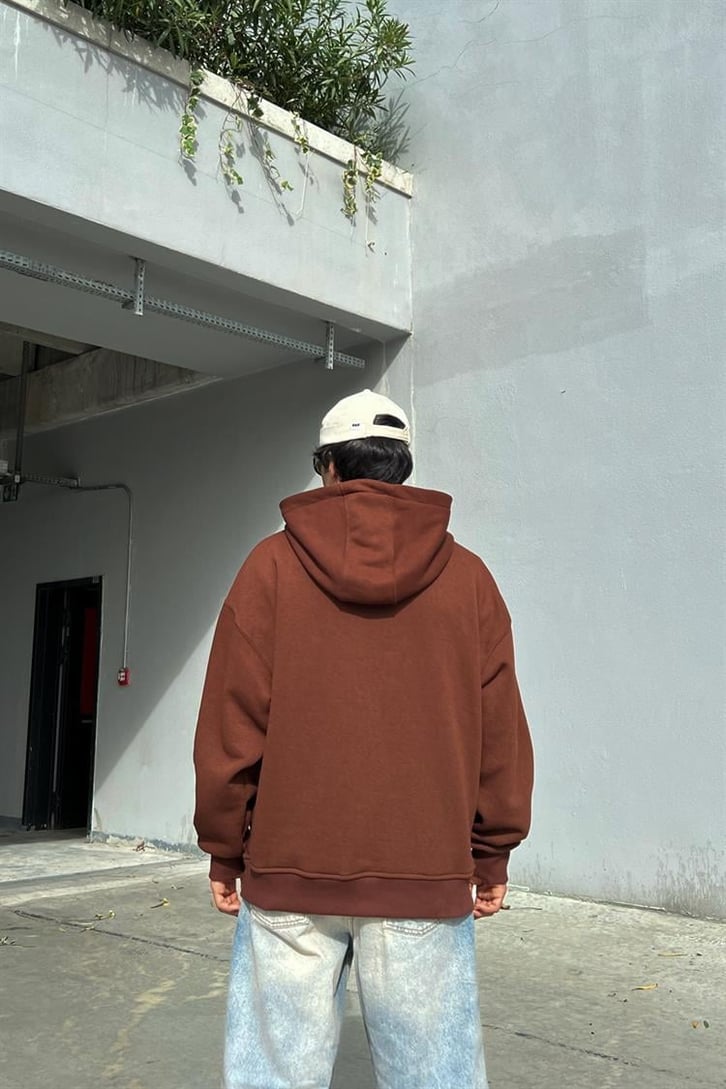 Flaw Atelier Flaw Kol Nakışlı Kahverengi Oversize Hoodie
