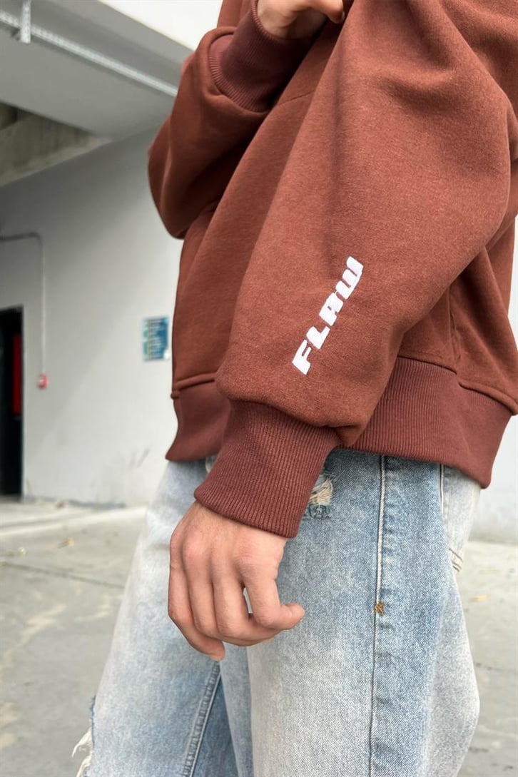 Flaw Atelier Flaw Kol Nakışlı Kahverengi Oversize Hoodie