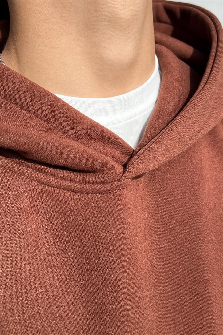 Flaw Atelier Flaw Kol Nakışlı Kahverengi Oversize Hoodie