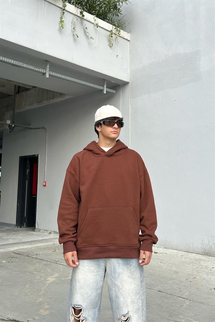 Flaw Atelier Flaw Kol Nakışlı Kahverengi Oversize Hoodie