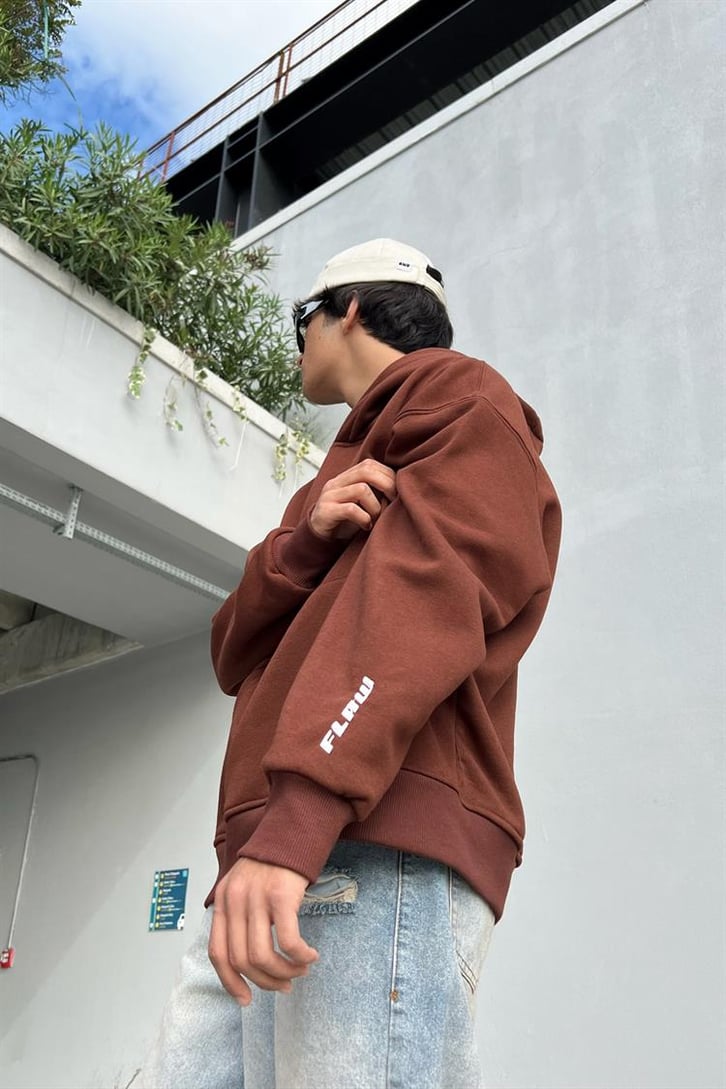 Flaw Atelier Flaw Kol Nakışlı Kahverengi Oversize Hoodie