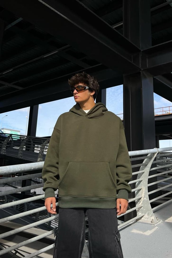 Flaw Atelier Flaw Kol Nakışlı Koyu Haki Oversize Hoodie