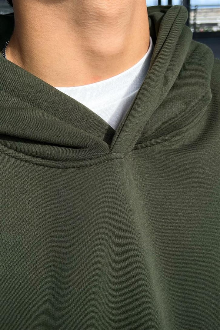 Flaw Atelier Flaw Kol Nakışlı Koyu Haki Oversize Hoodie
