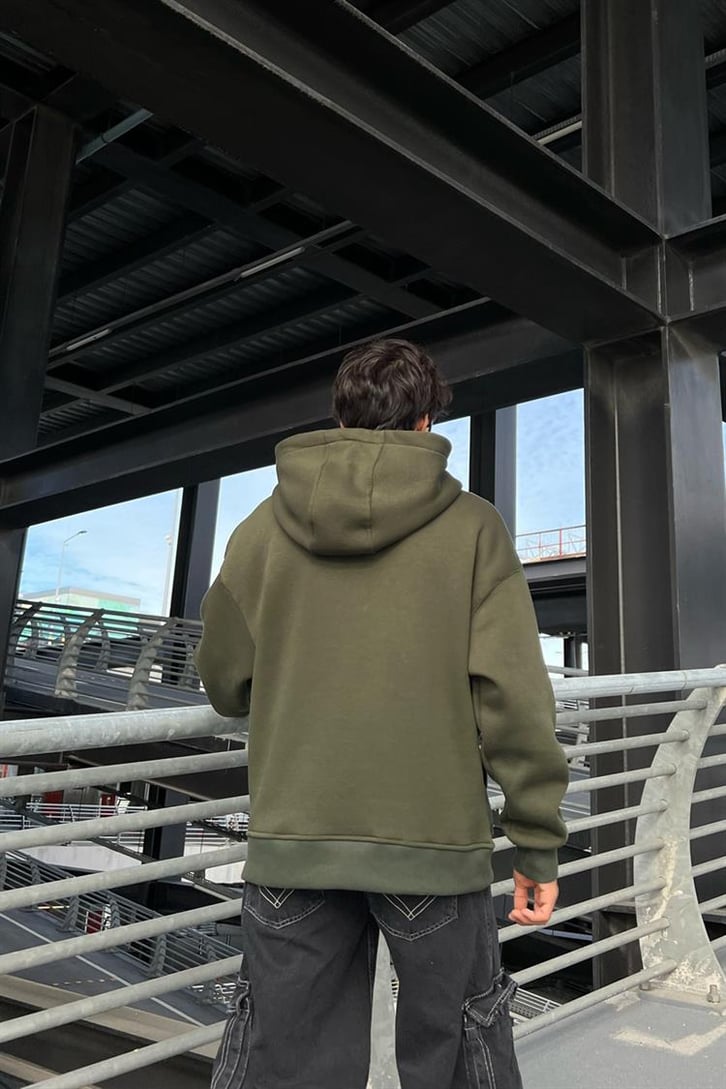 Flaw Atelier Flaw Kol Nakışlı Koyu Haki Oversize Hoodie