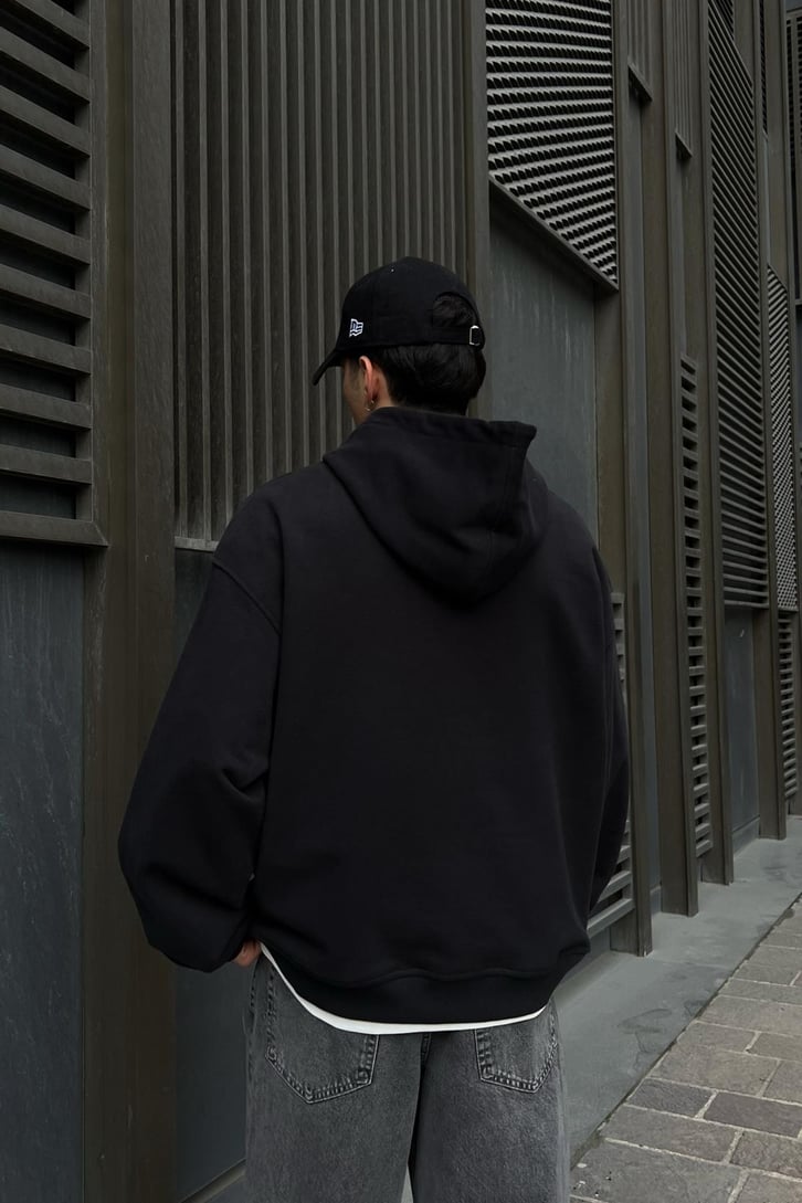Flaw Atelier Flaw Star Naskışlı Siyah Oversize Hoodie