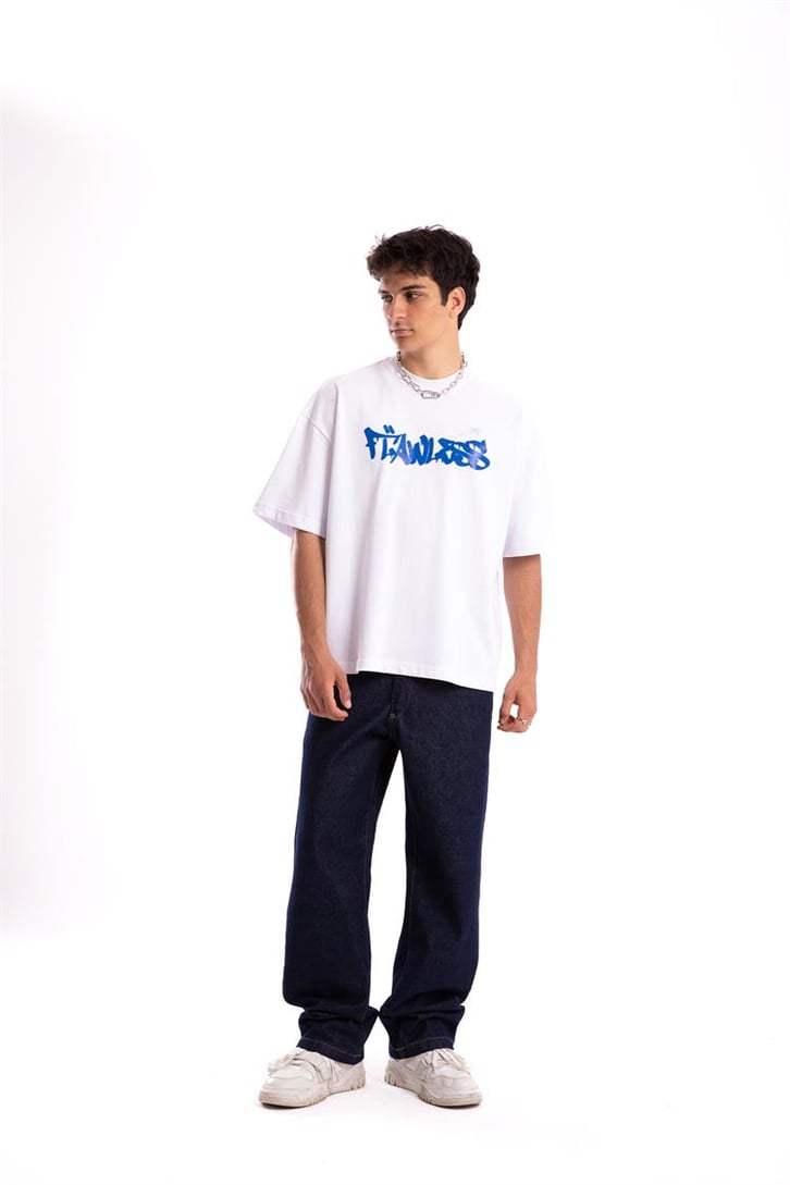 Flaw Atelier Flawless Spray Printed Beyaz Oversize Tshirt