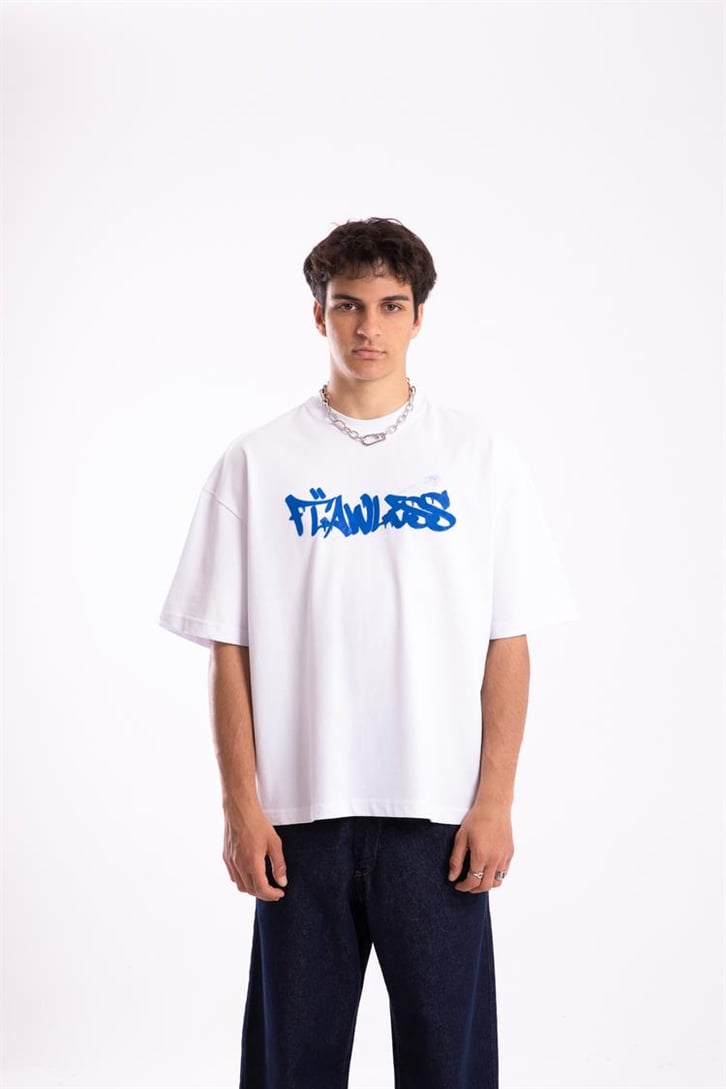 Flaw Atelier Flawless Spray Printed Beyaz Oversize Tshirt
