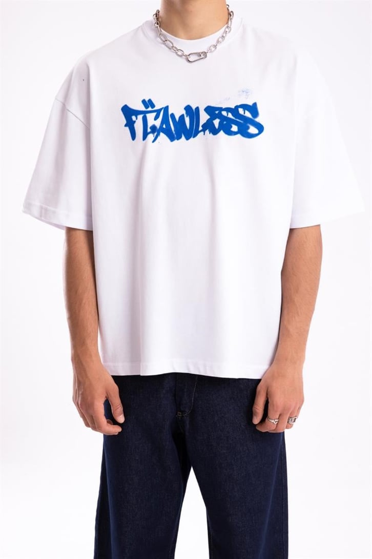 Flaw Atelier Flawless Spray Printed Beyaz Oversize Tshirt