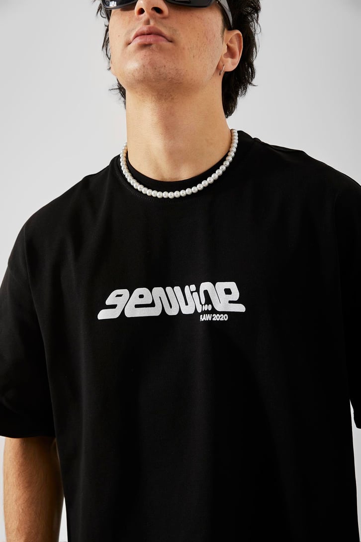 Flaw Atelier Geuvine Baskılı Siyah Oversize Tişört