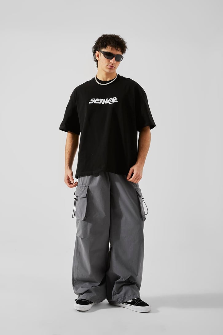 Flaw Atelier Geuvine Baskılı Siyah Oversize Tişört