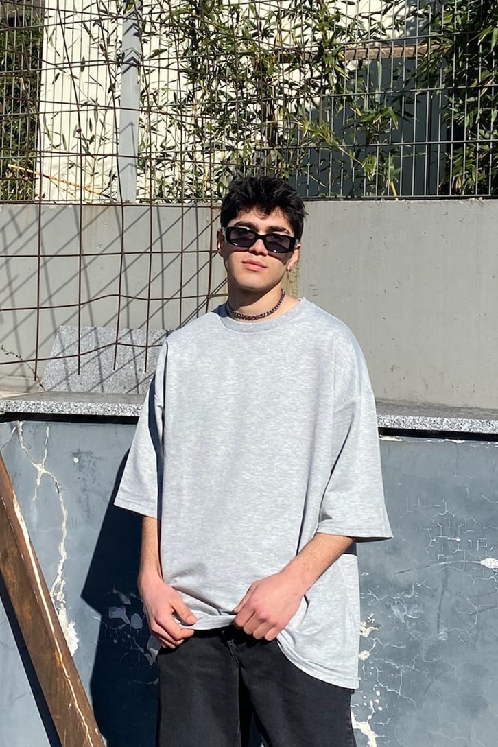 Flaw Atelier Gri Melanj Oversize Basic Premium Tee