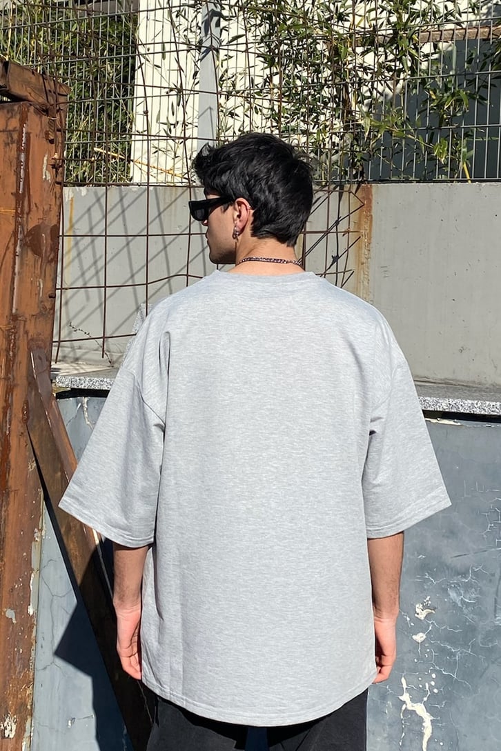 Flaw Atelier Gri Melanj Oversize Basic Premium Tee