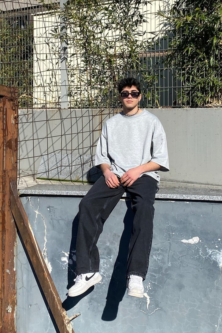 Flaw Atelier Gri Melanj Oversize Basic Premium Tee