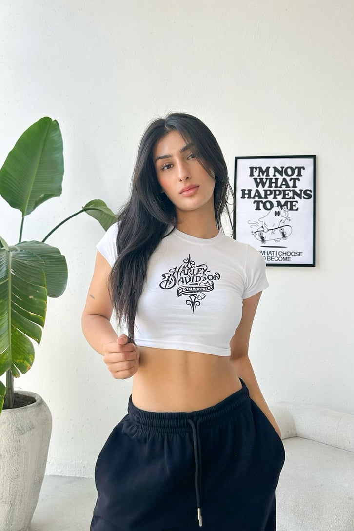 Flaw Atelier Harley Davidson Baskılı Crop