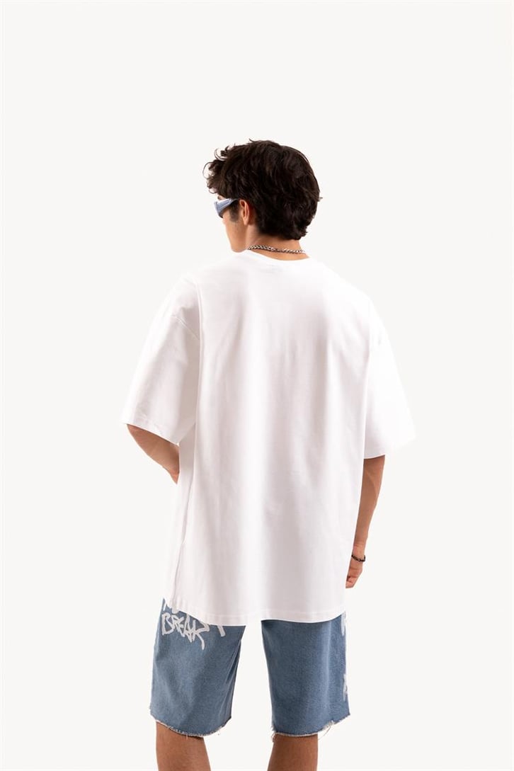 Flaw Atelier Heart Hologram Puff Print Beyaz Oversize Tişört