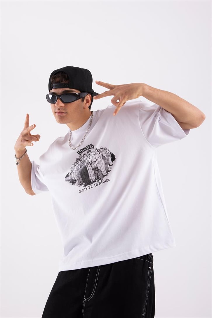 Flaw Atelier Homies Printed Beyaz Oversize Tshirt