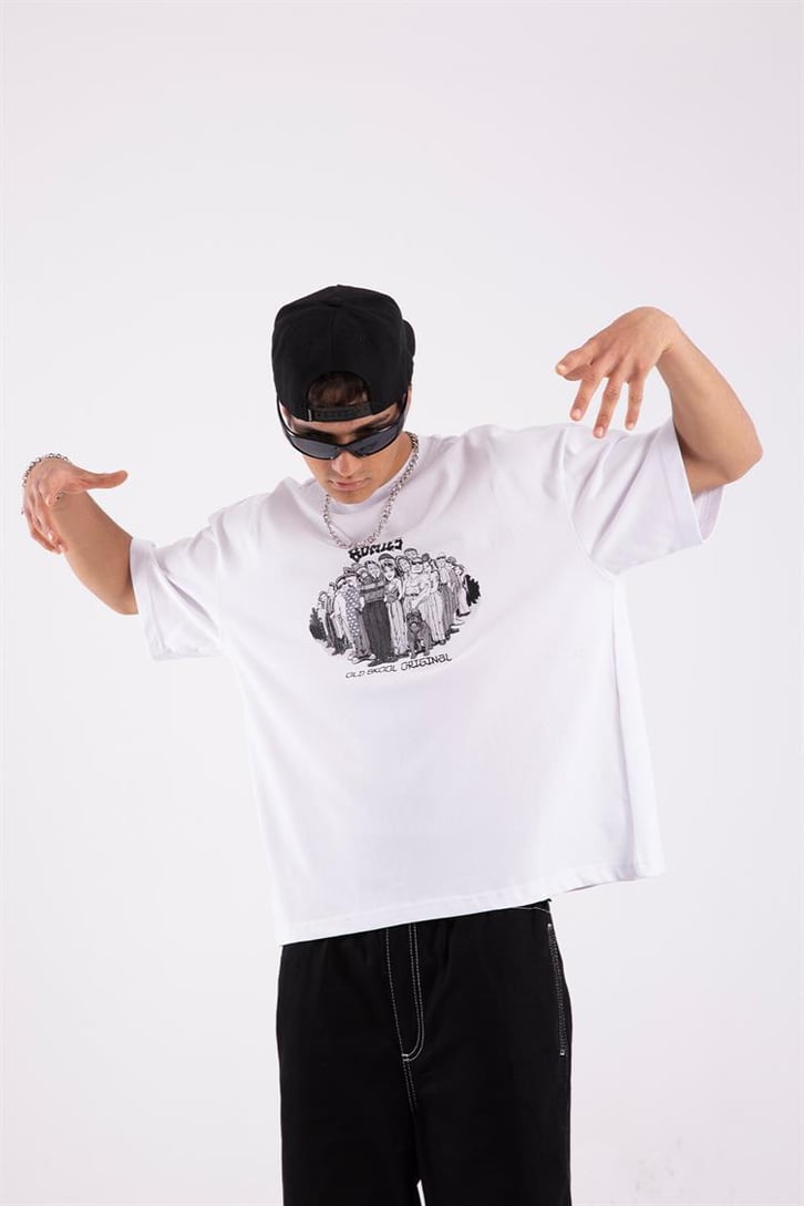 Flaw Atelier Homies Printed Beyaz Oversize Tshirt