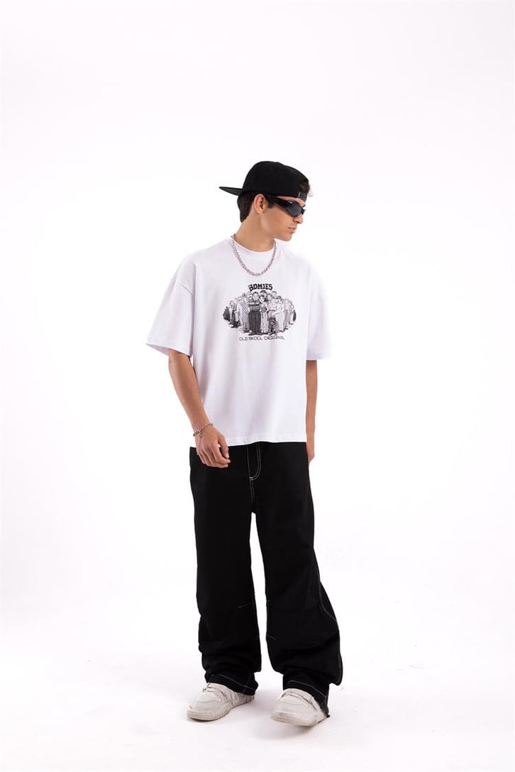Flaw Atelier Homies Printed Beyaz Oversize Tshirt
