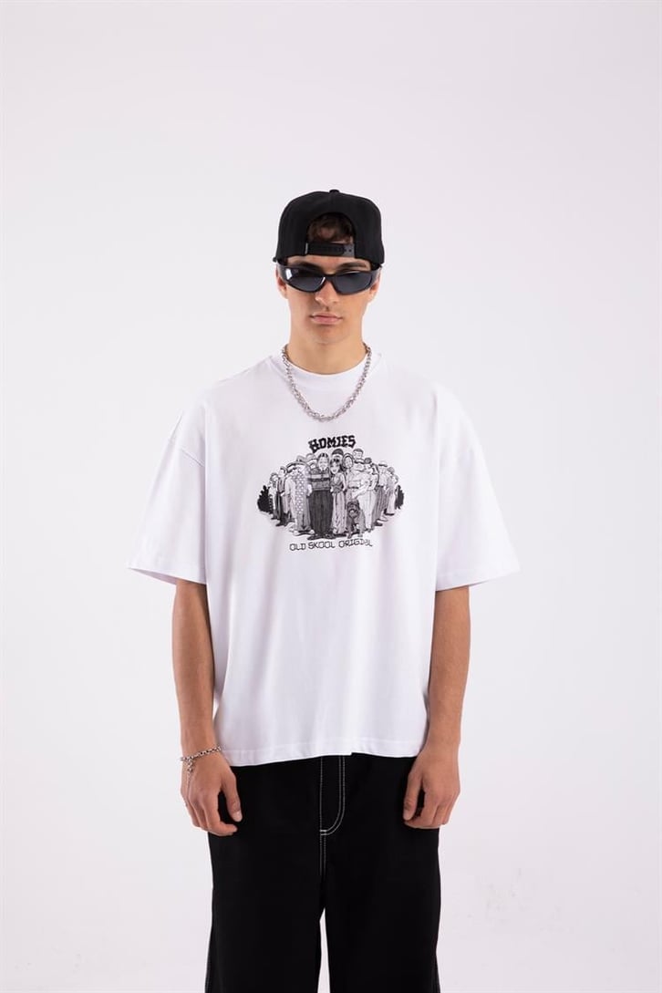 Flaw Atelier Homies Printed Beyaz Oversize Tshirt