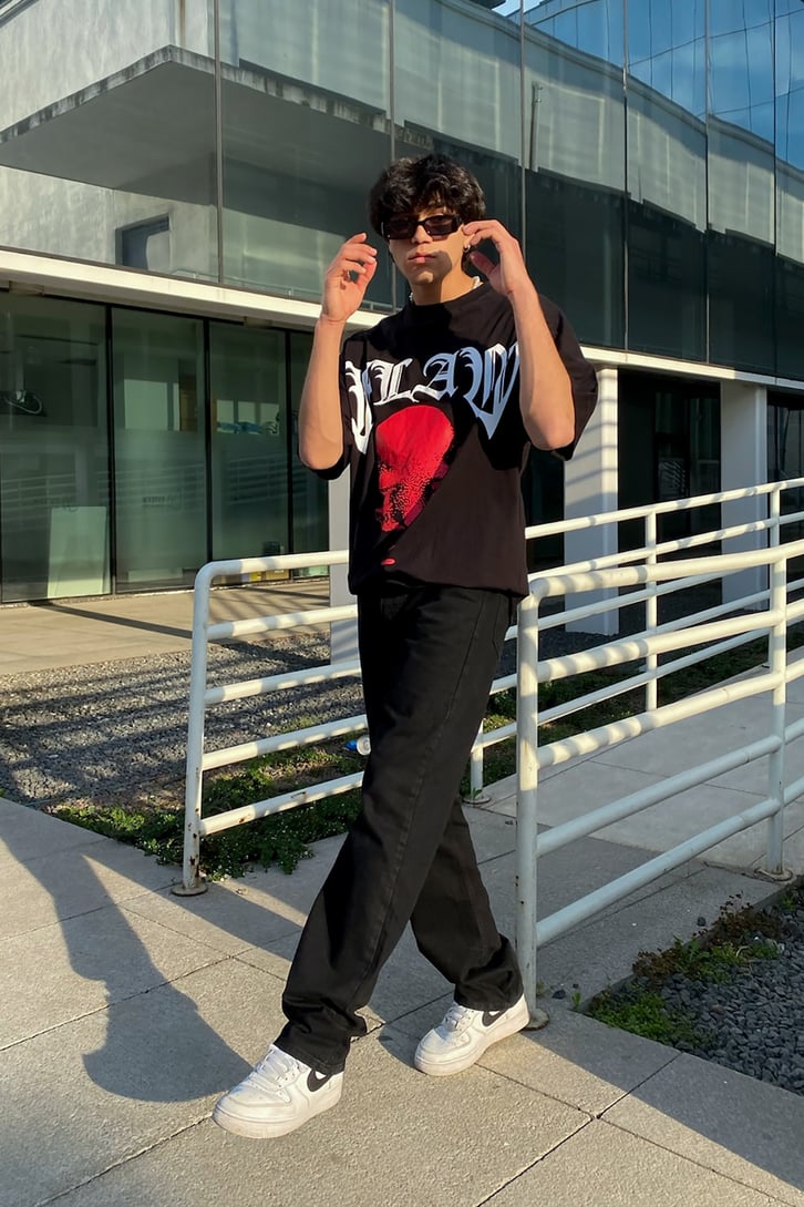 Flaw Atelier Incubus Black Oversize Printed Tee
