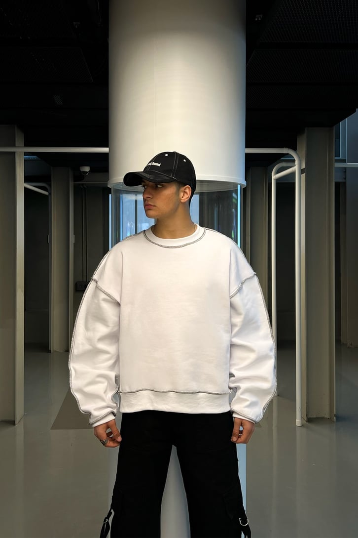Flaw Atelier Kontrast Dikiş Siyah Oversize Sweatshirt