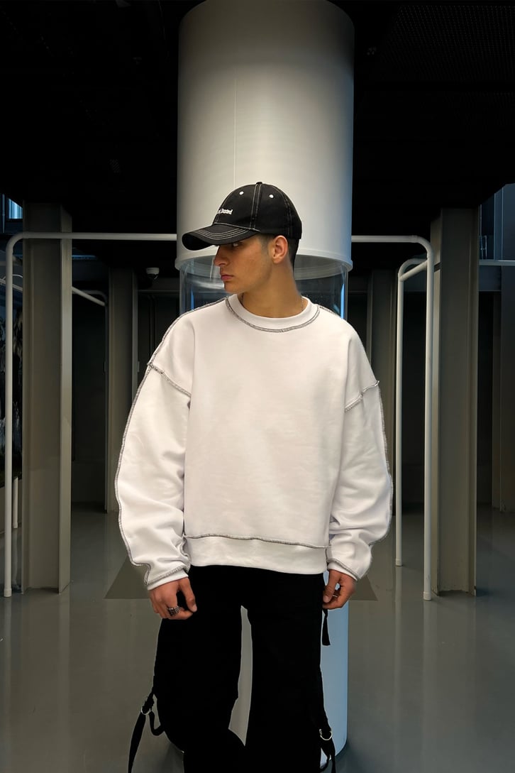 Flaw Atelier Kontrast Dikiş Siyah Oversize Sweatshirt