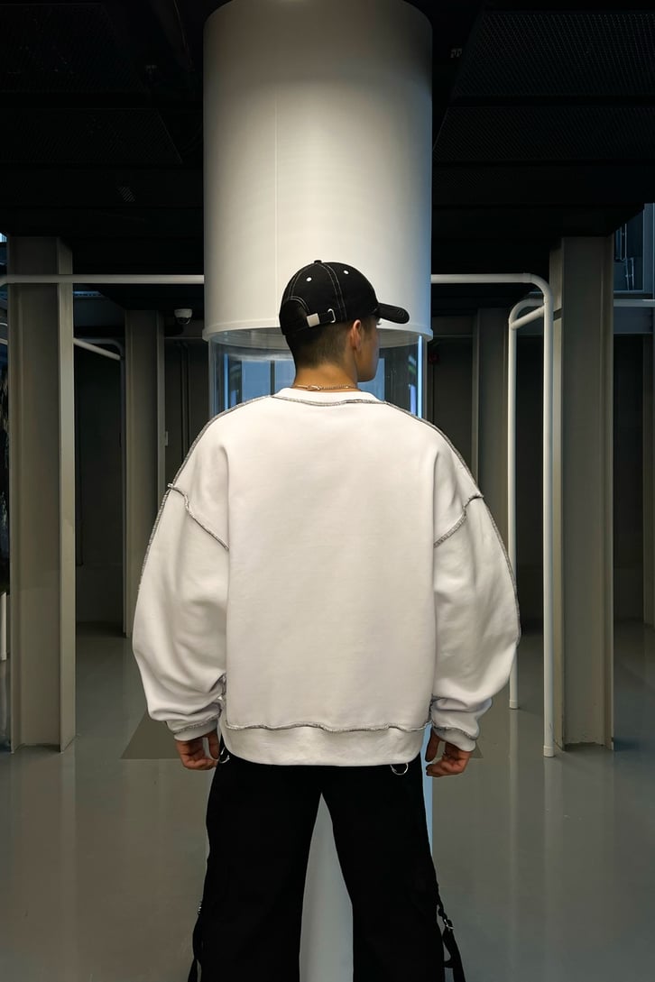 Flaw Atelier Kontrast Dikiş Siyah Oversize Sweatshirt