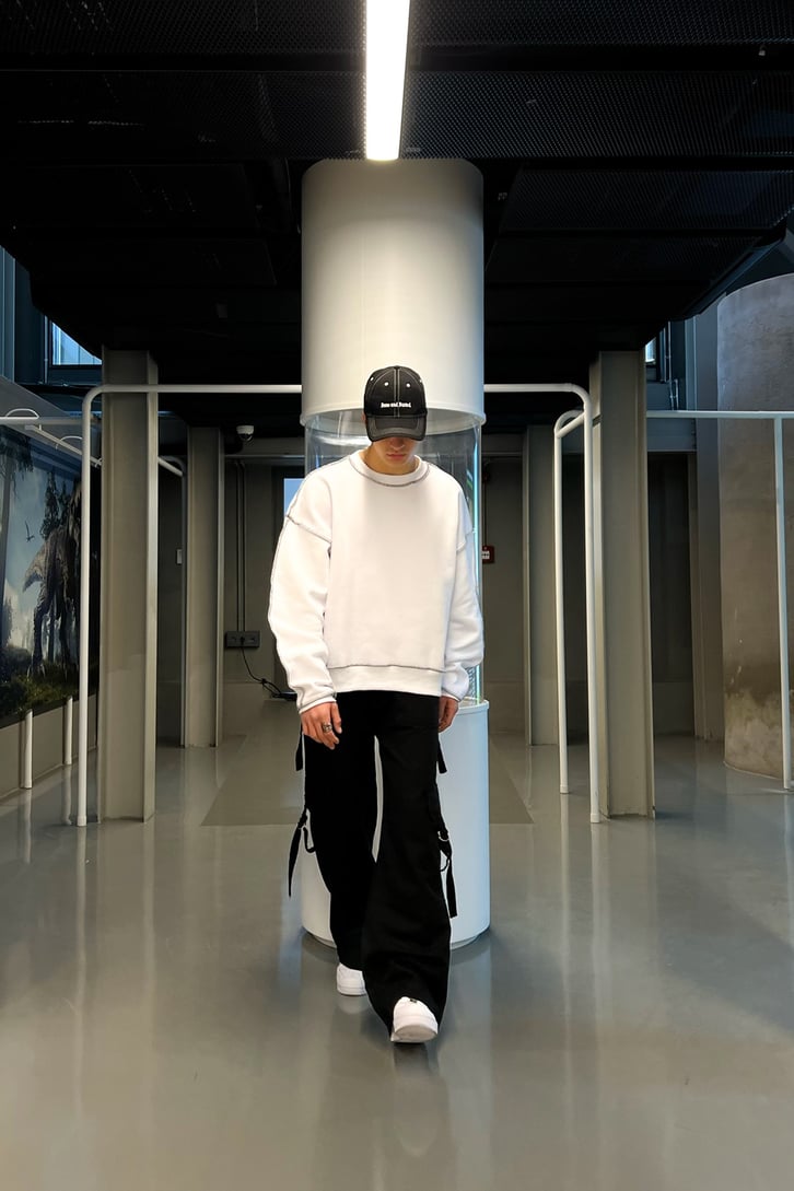 Flaw Atelier Kontrast Dikiş Siyah Oversize Sweatshirt
