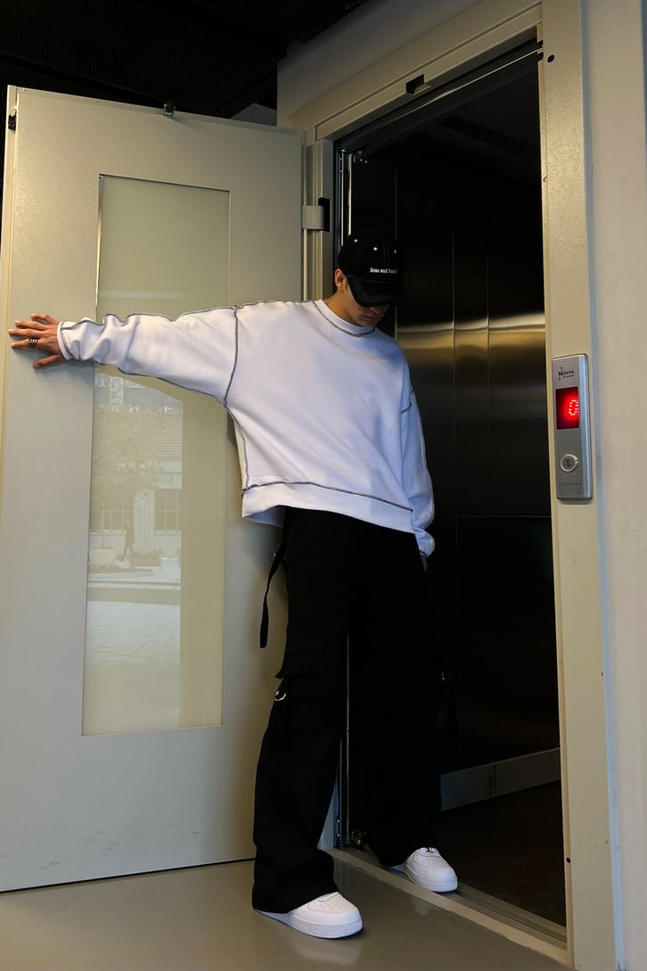 Flaw Atelier Kontrast Dikiş Siyah Oversize Sweatshirt