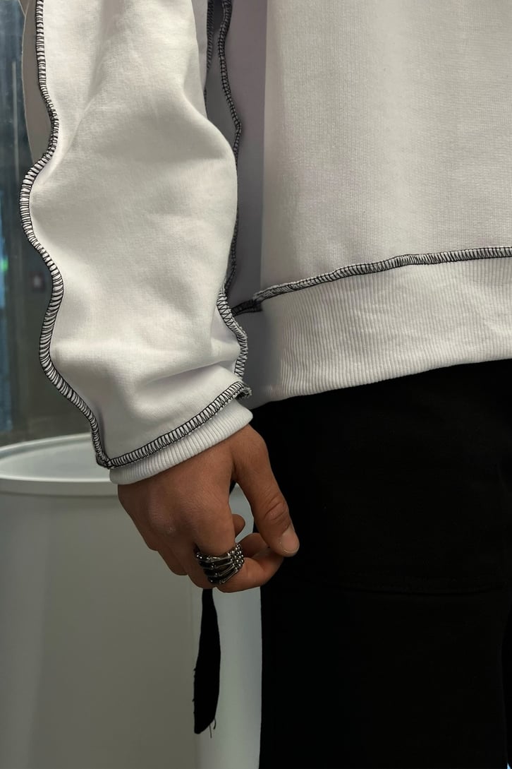 Flaw Atelier Kontrast Dikiş Siyah Oversize Sweatshirt
