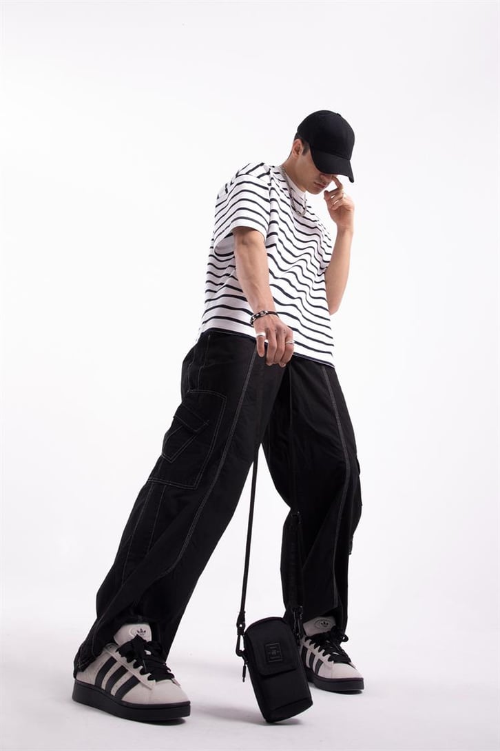 Flaw Atelier Lacivert Çizgili Beyaz Oversize Tshirt