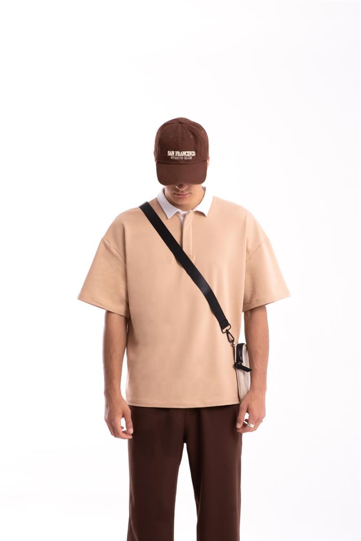 Flaw Atelier Logo Detaylı Camel Polo Yaka Tshirt