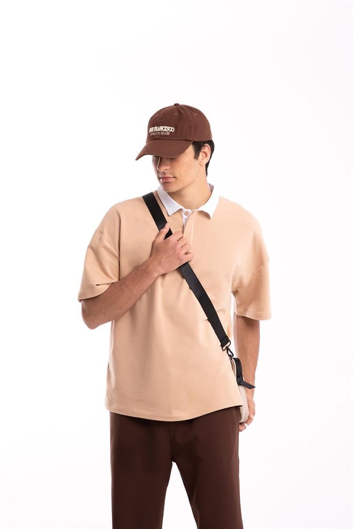 Flaw Atelier Logo Detaylı Camel Polo Yaka Tshirt