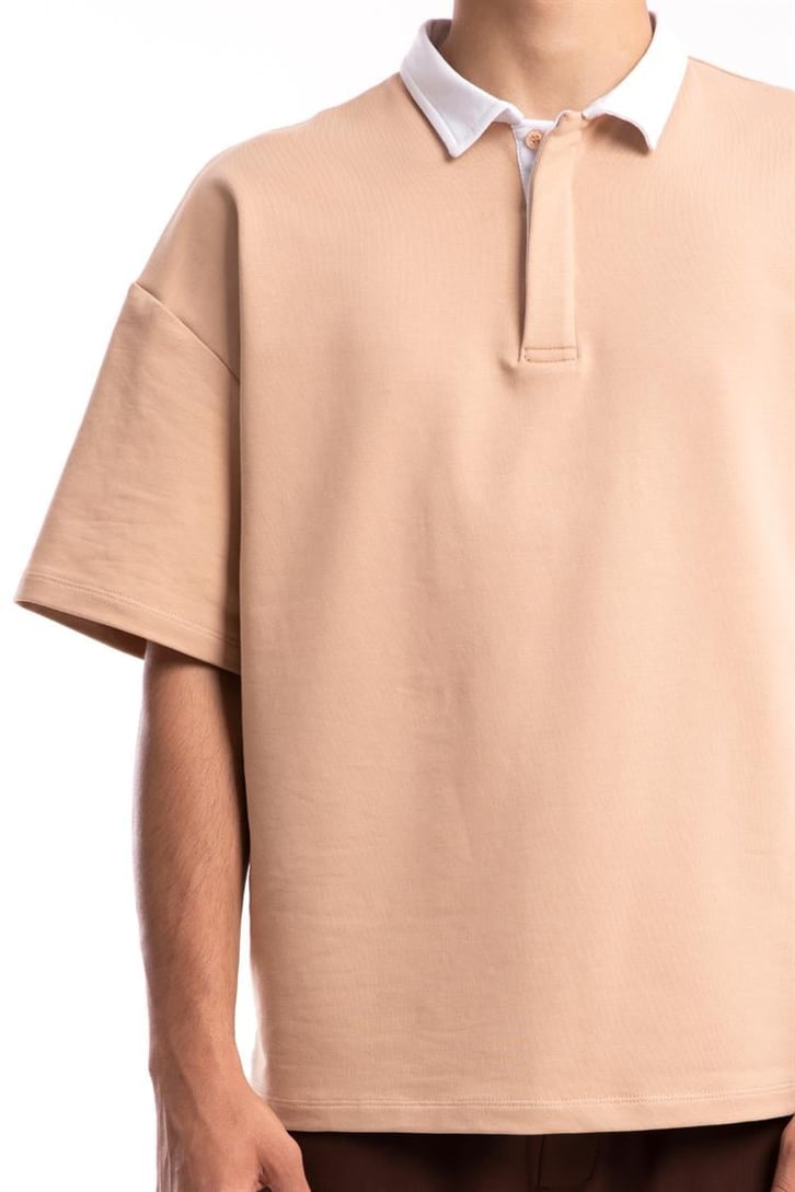 Flaw Atelier Logo Detaylı Camel Polo Yaka Tshirt