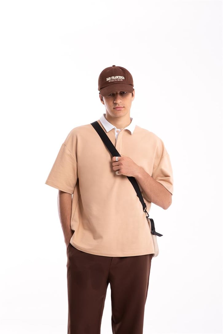 Flaw Atelier Logo Detaylı Camel Polo Yaka Tshirt