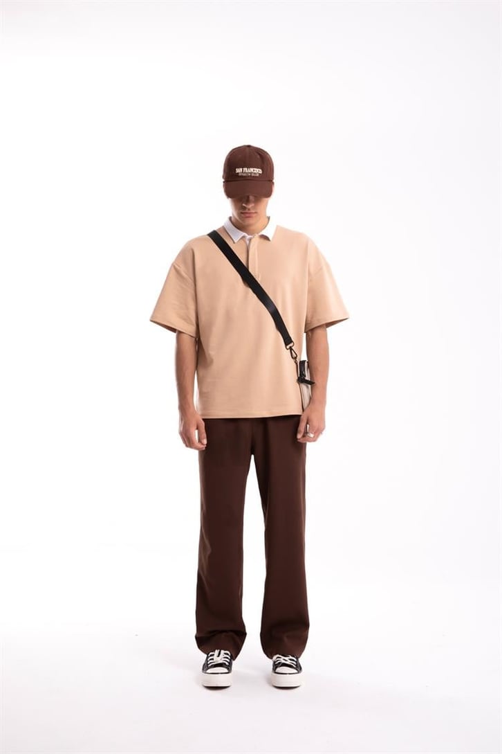 Flaw Atelier Logo Detaylı Camel Polo Yaka Tshirt