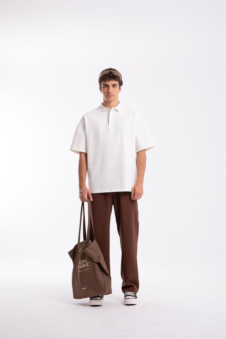 Flaw Atelier Logo Detaylı Ekru Polo Yaka Tshirt
