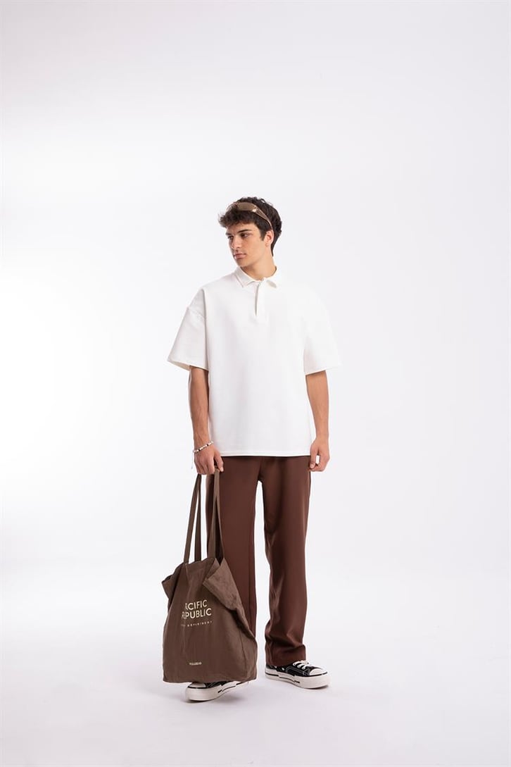 Flaw Atelier Logo Detaylı Ekru Polo Yaka Tshirt