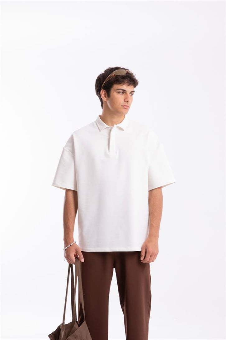 Flaw Atelier Logo Detaylı Ekru Polo Yaka Tshirt