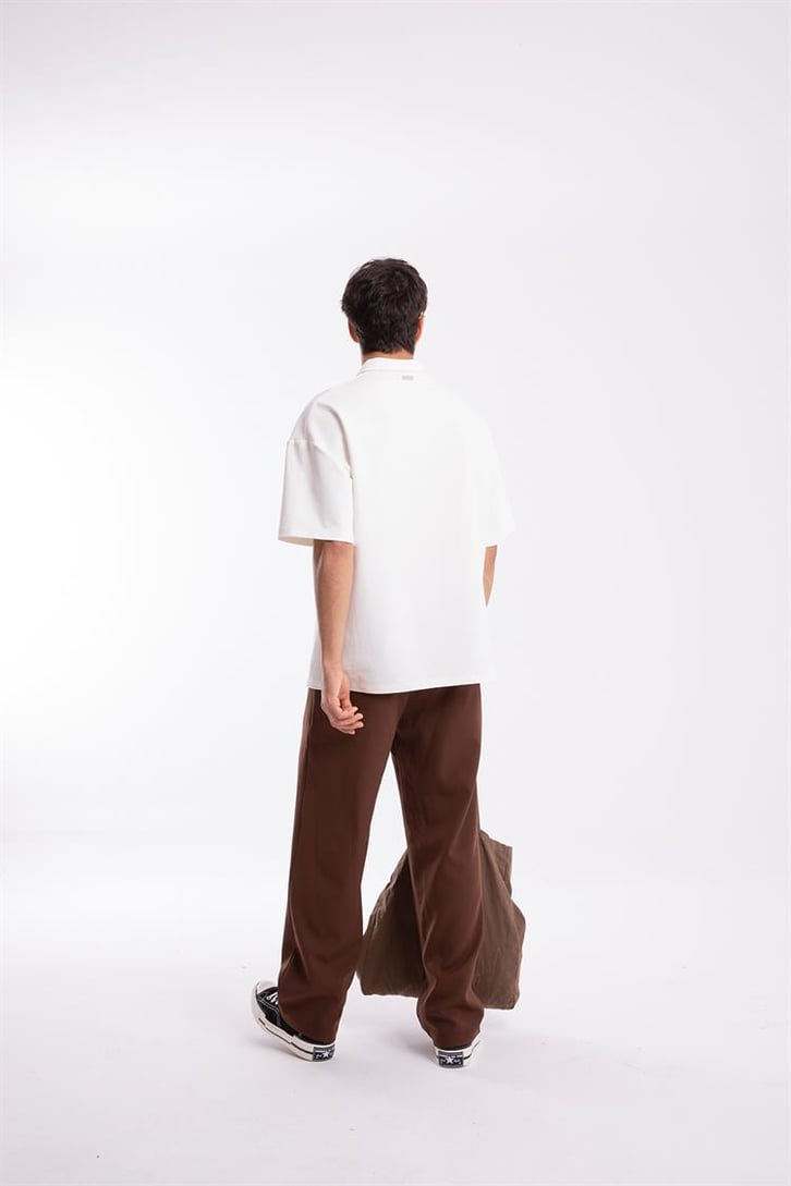 Flaw Atelier Logo Detaylı Ekru Polo Yaka Tshirt