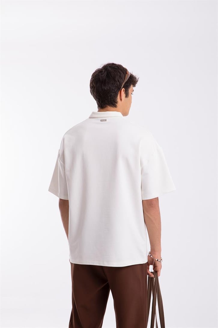 Flaw Atelier Logo Detaylı Ekru Polo Yaka Tshirt