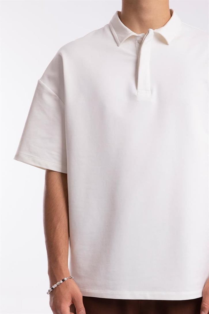 Flaw Atelier Logo Detaylı Ekru Polo Yaka Tshirt