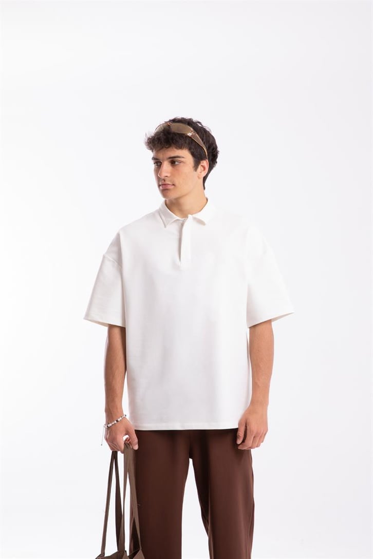 Flaw Atelier Logo Detaylı Ekru Polo Yaka Tshirt