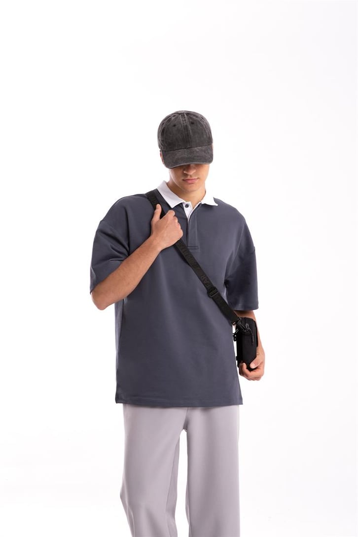 Flaw Atelier Logo Detaylı Füme Polo Yaka Tshirt