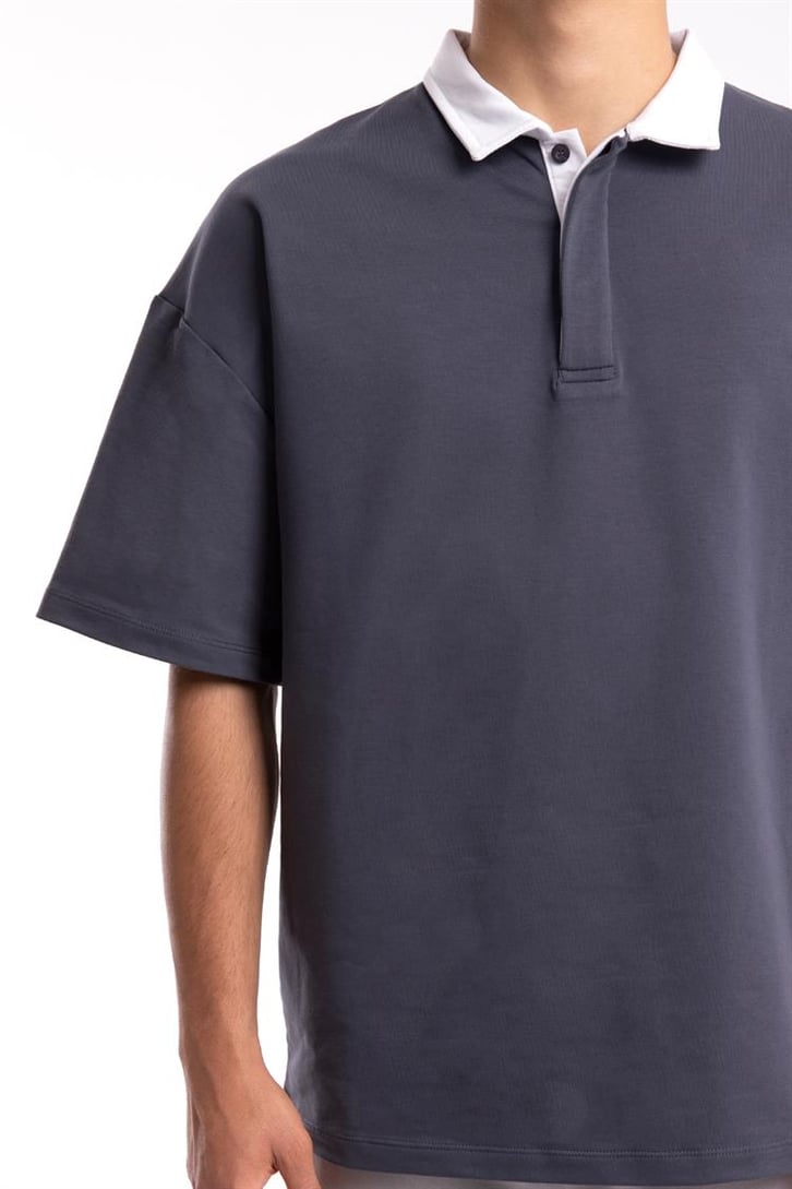 Flaw Atelier Logo Detaylı Füme Polo Yaka Tshirt