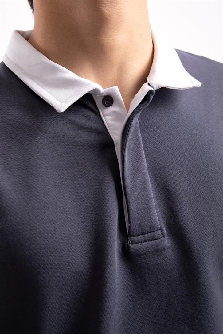 Flaw Atelier Logo Detaylı Füme Polo Yaka Tshirt